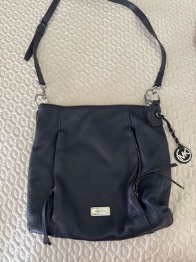 Michael Kors Navy Pebbled Leather Crossbody Hobo with MK Charm
